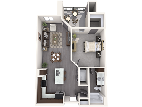 Floor plan for 1 bed, 1 bath, 722 sqft